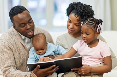 Decorative: family reading.