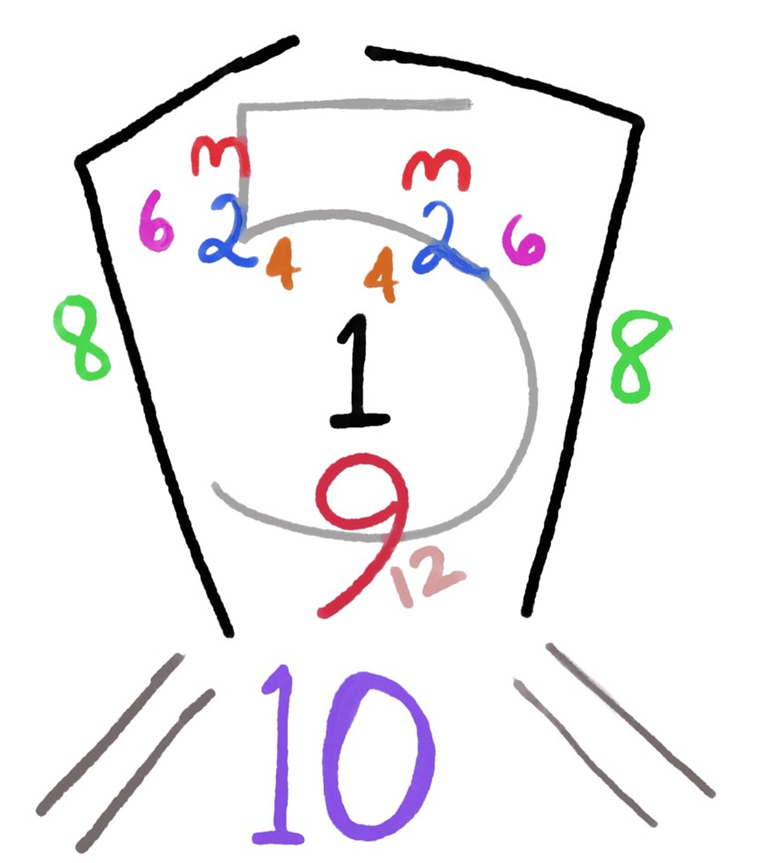 Representative image of the head and shoulders, indicating which cranial nerve controls what part of the face and shoulders (i.e. CN 3 is located above the eyes because it is responsible for eye movement).