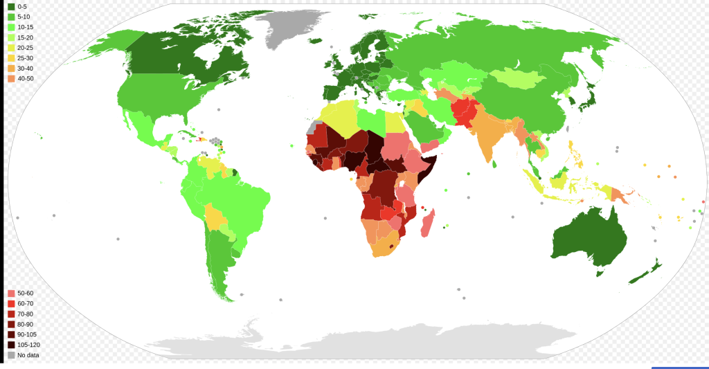 Number of deaths of infants under one year old per 1,000 live births by country, 2013