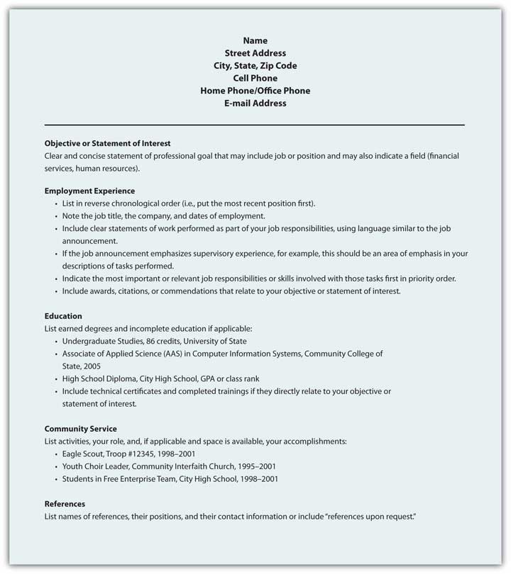 Sample Format for Chronological Résumé