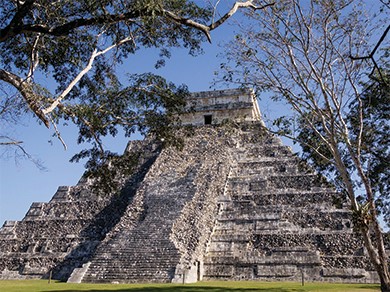 El Castillo, located at Chichen Itza in the eastern Yucatán peninsula, many steps up to top