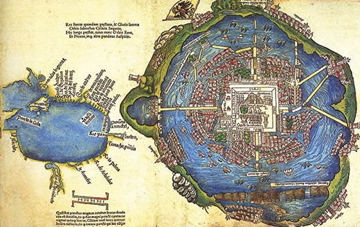 Map of the Aztec island city of Tenochtitlán