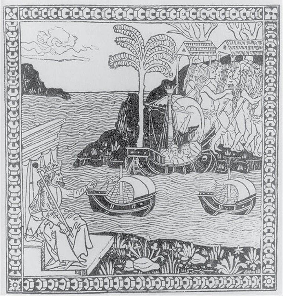 woodcut from the first Italian verse translation of the letter Columbus sent to the Spanish court after his first voyage