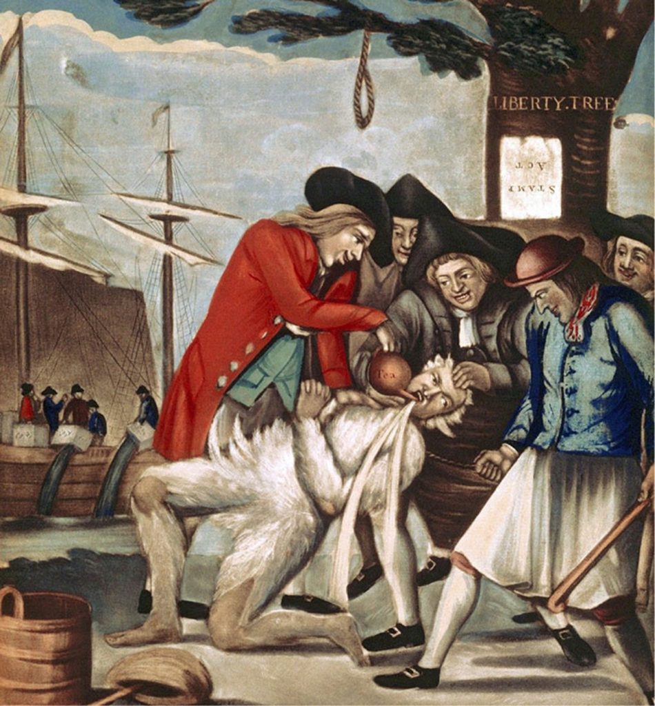 The Bostonians Paying the Excise-man, or Tarring and Feathering (1774), painting attributed to Philip Dawe