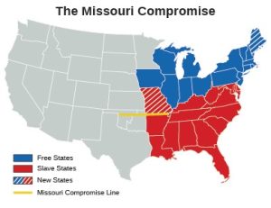 Map indicating the Missouri Compromise line
