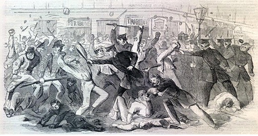 Print that depicts fighting in the streets during the New York Race Riots