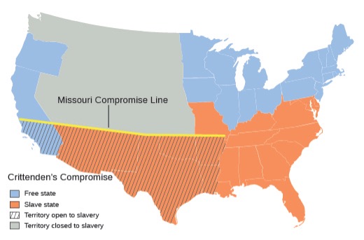 Map depicting Crittenden's line to extend slavery