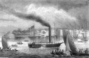 A print of Fulton’s steamboat the Clermont