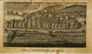 Print of a river view of an 1814 Cincinnati, Ohio