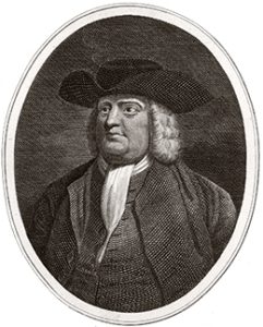 Portrait of William Penn, an English Quaker leader who was granted a large tract of land in North America later known as the Commonwealth of Pennsylvania.